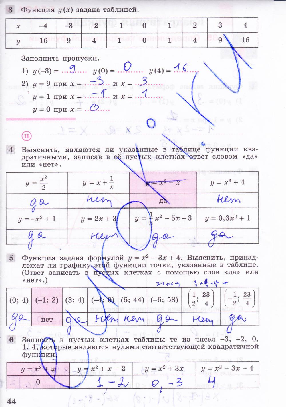 Рабочая тетрадь. Часть 2, 8 класс, Колягин Ю. М., Федорова Н. Е., Ткачева М. В., 2016, задание: стр. 44