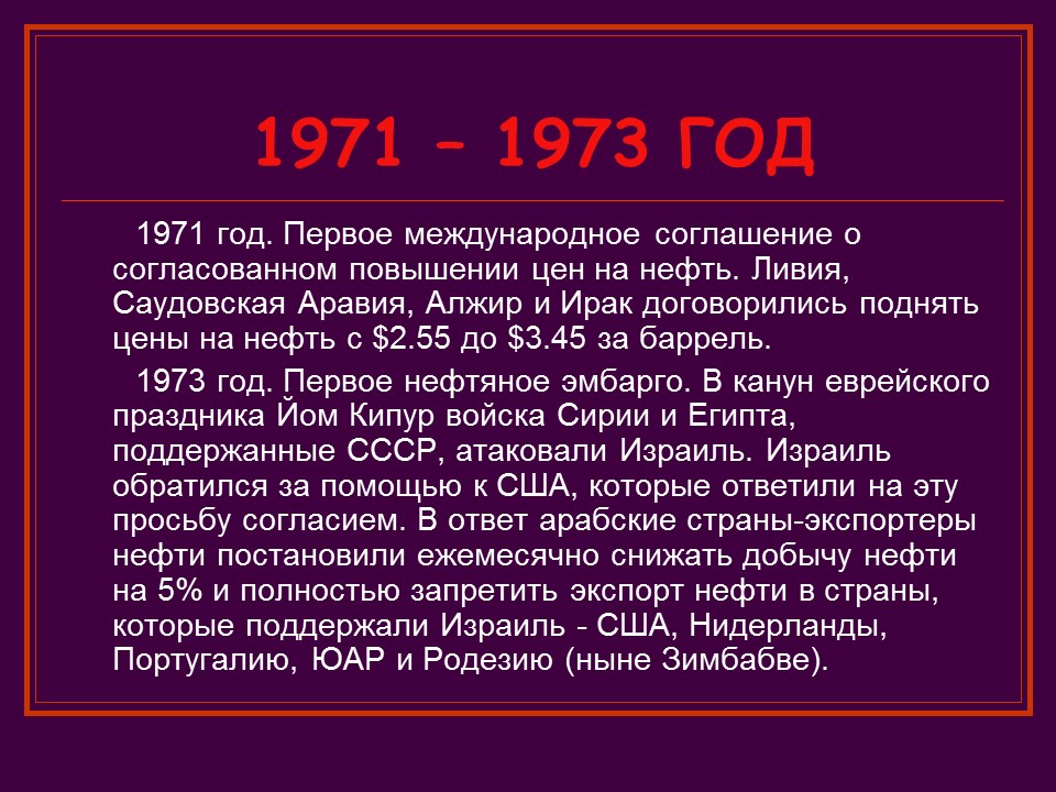 Нефтяной кризис 1973 презентация